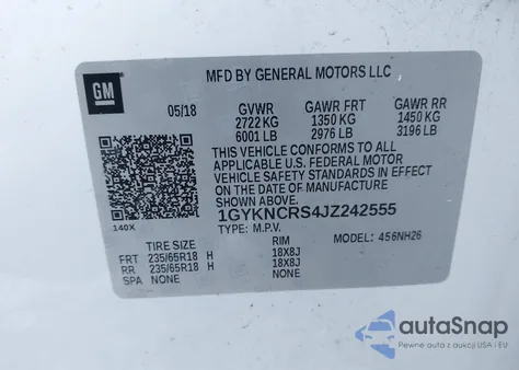 2018 Cadillac Xt5 Luxury z USA, uszkodzony, nr VIN 1GYKNCRS4JZ242555